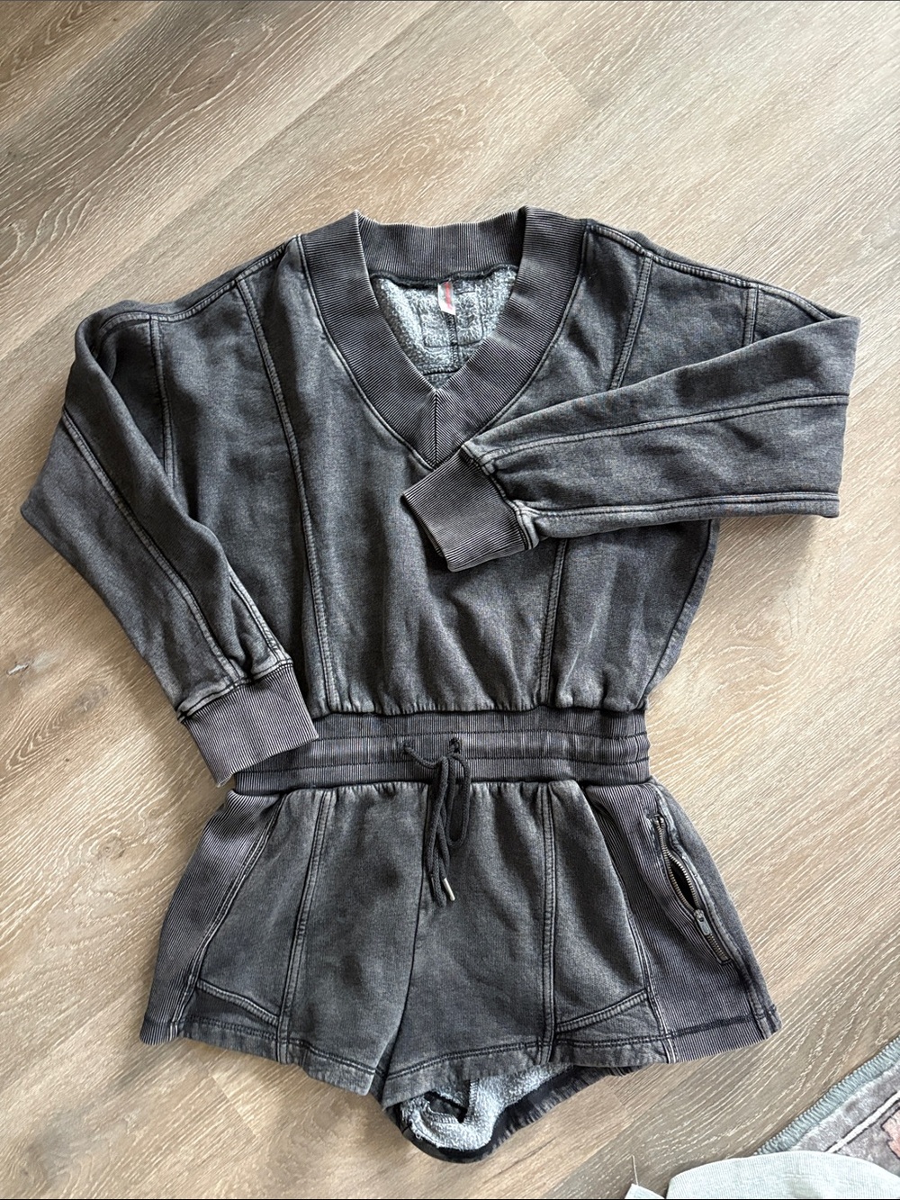 FP Movement by Free People Washed Charcoal V-Neck Romper